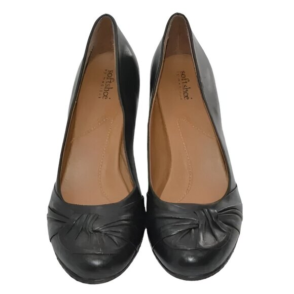 Soft Shoe Twist Knot Soft Black Leather Comfort Dress Work Pumps Loafer Heels 11 - Picture 2 of 7